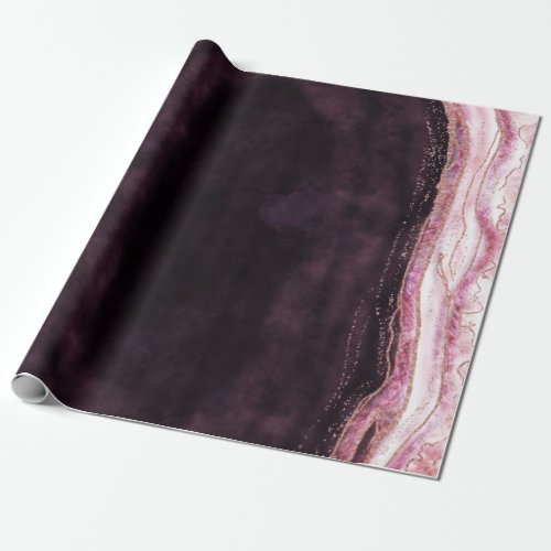 Burgundy  Rose Gold Geode Agate Marble Wedding Wrapping Paper