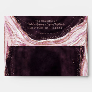Burgundy & Rose Gold Geode Agate Monogram Wedding Envelope