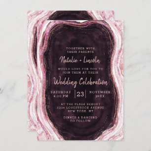 Burgundy & Rose Gold Geode Agate Rock Wedding Invitation
