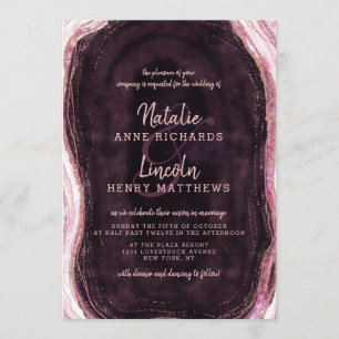 Burgundy & Rose Gold Geode Agate Slice Wedding Invitation