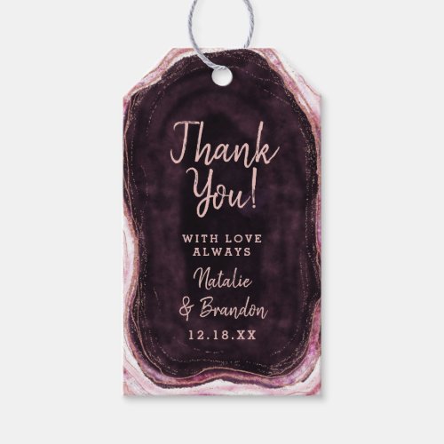 Burgundy  Rose Gold Geode Agate Wedding Thank You Gift Tags