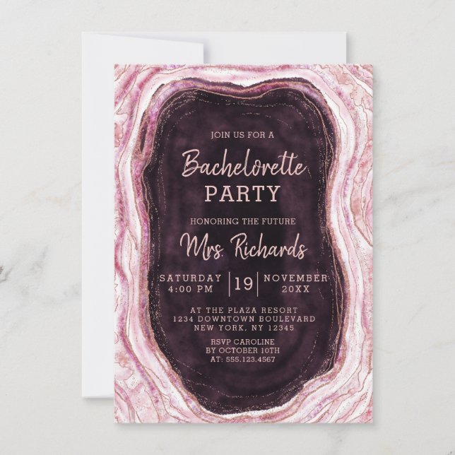 Burgundy & Rose Gold Geode Bachelorette Party Invitation (Front)