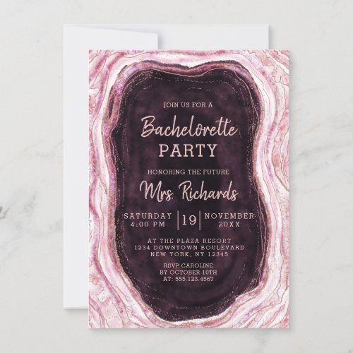 Burgundy  Rose Gold Geode Bachelorette Party Invitation