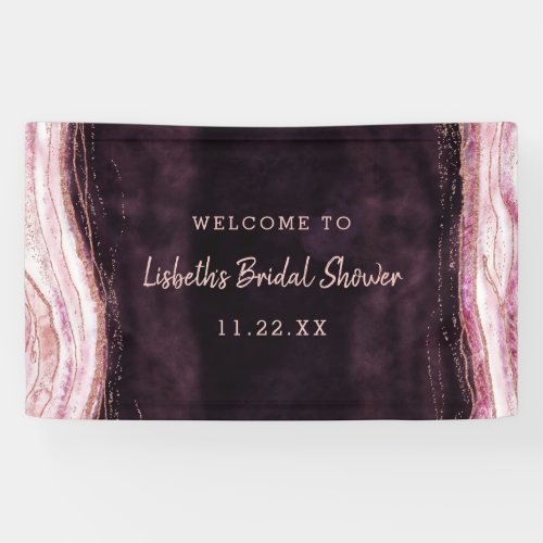 Burgundy  Rose Gold Geode Bridal Shower Welcome Banner