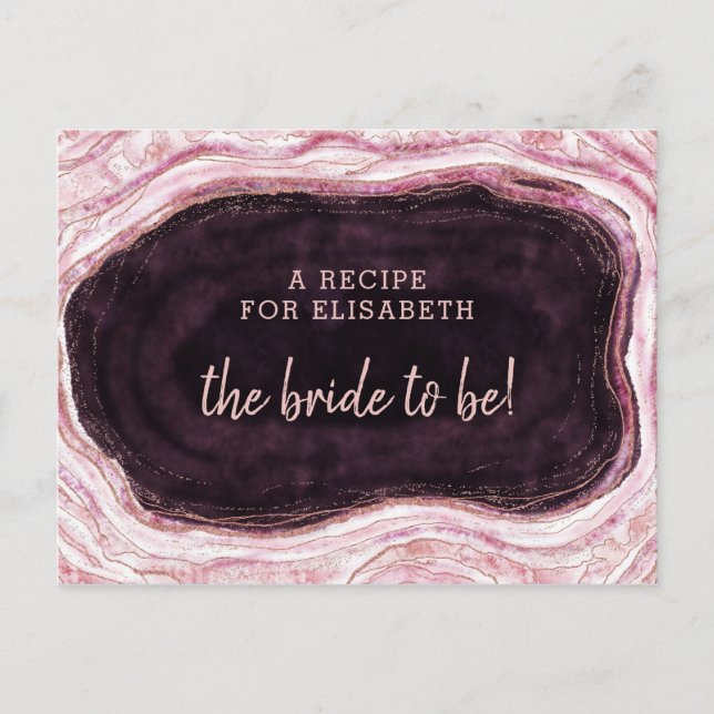 Burgundy & Rose Gold Geode Bride to Be Recipe Card (Front)
