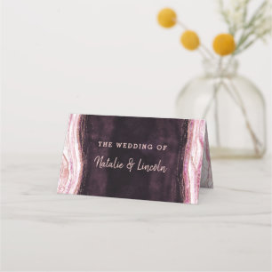 Burgundy Rose Gold Geode Reserved Seating Wedding Place Card