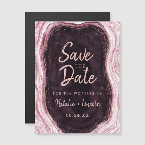 Burgundy  Rose Gold Geode Wedding Save the Date Magnetic Invitation