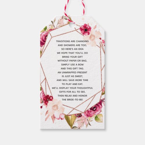 Burgundy Rose Gold Geometric Bridal Display Shower Gift Tags