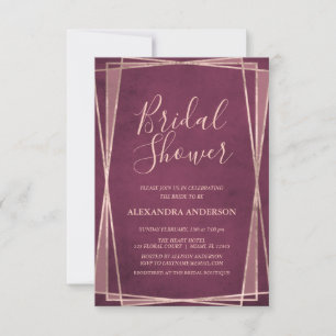 Burgundy Rose Gold Geometric Bridal Shower Invitation