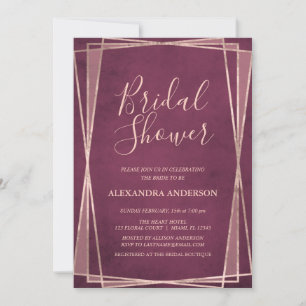 Burgundy Rose Gold Geometric Bridal Shower Invitation