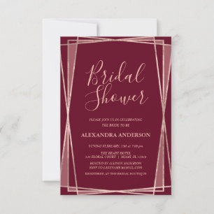 Burgundy Rose Gold Geometric Bridal Shower Invitation
