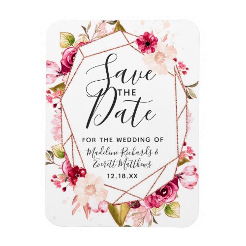 Burgundy Rose Gold Geometric Save the Date Wedding Magnet