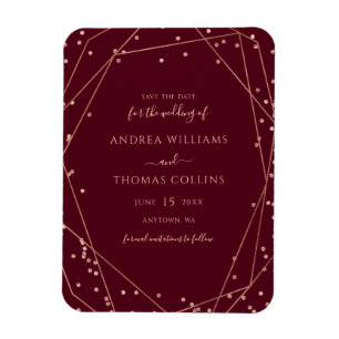 Burgundy Rose Gold Glitter Geometric Save the Date Magnet
