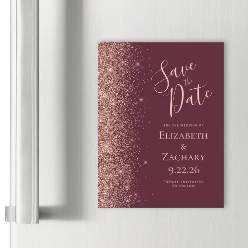 Burgundy Rose Gold Glitter Magnetic Save the Date