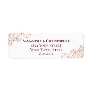 Burgundy & Rose Gold Lace Wedding Return Address Label