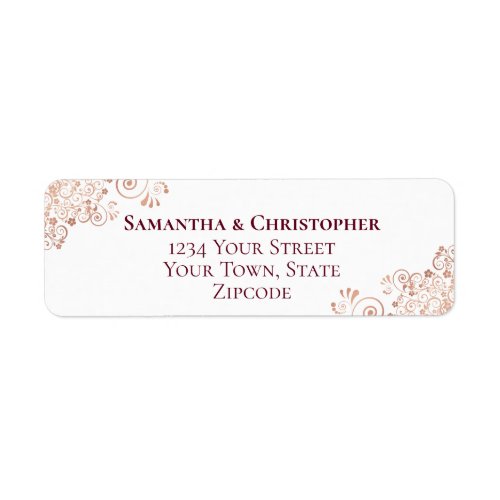 Burgundy  Rose Gold Lace Wedding Return Address Label