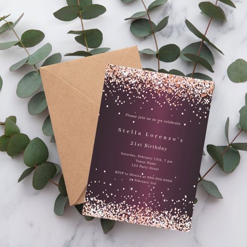 Burgundy rose gold luxury birthday invitation