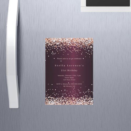 Burgundy rose gold luxury birthday magnetic invitation