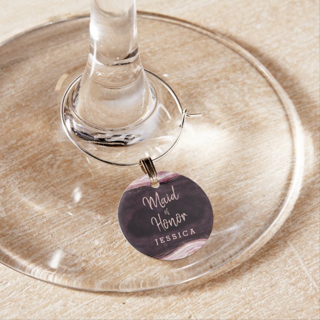 Burgundy & Rose Gold Maid of Honor Personalized Wine Charm (In Situ)