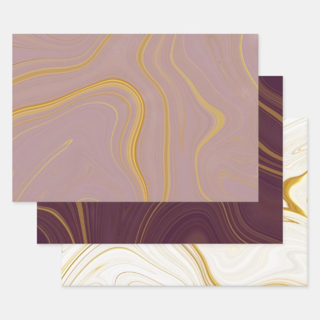 Burgundy Rose Gold Marble Agate Glitter Wrapping Paper Sheets (Set)
