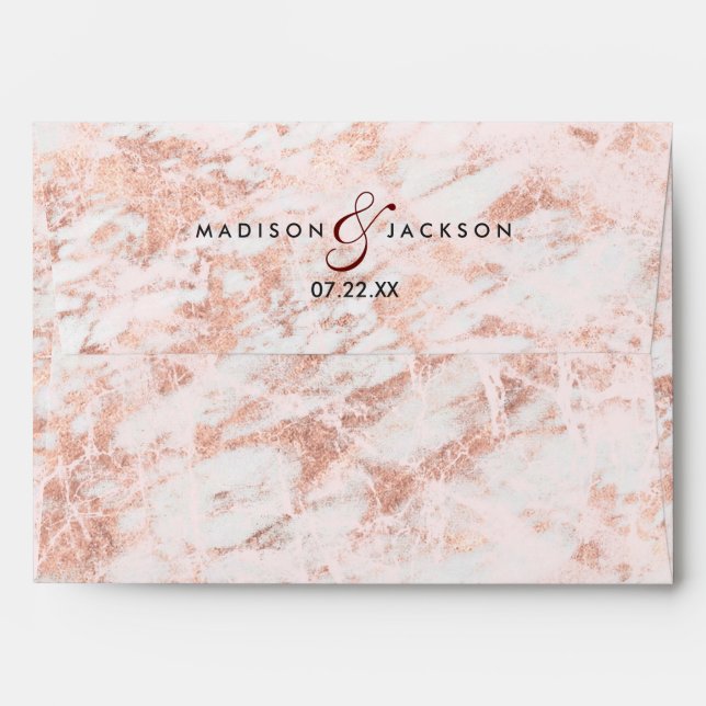 Burgundy & Rose Gold Marble Wedding Monogram Envelope (Back (Top Flap))