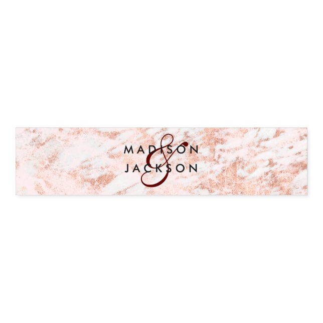 Burgundy & Rose Gold Marble Wedding Monogram Napkin Bands (Unfolded)