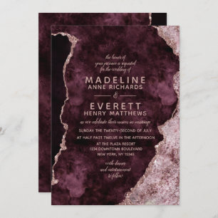Burgundy & Rose Gold Marbled Agate Wedding Invitation