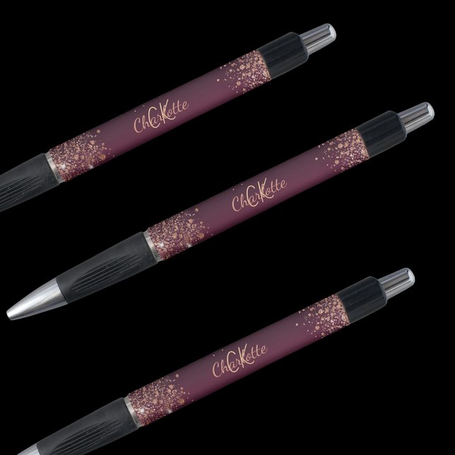Burgundy rose gold monogram signature name pen (Creator Uploaded)