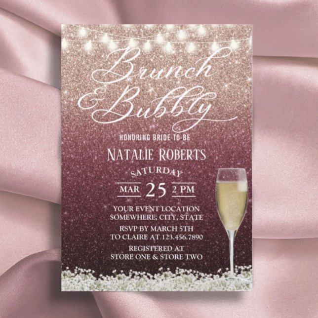 Burgundy & Rose Gold Ombre Modern Bridal Brunch Invitation (Creator Uploaded)