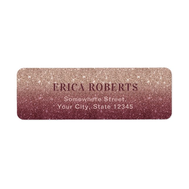 Burgundy Rose Gold Ombre Modern Wedding Address Label (Front)
