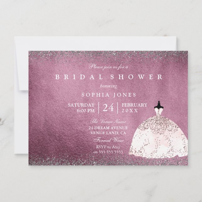 Burgundy Rose Gold Pink Bridal Shower Invite (Back)