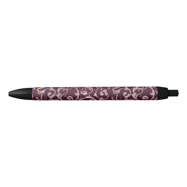 Burgundy & Rose Gold Pink Damask Elegant Glam Pen (Front)