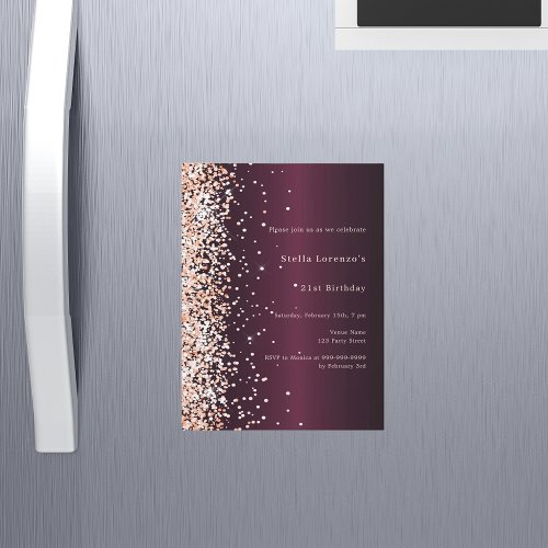 Burgundy rose gold premium birthday magnetic invitation