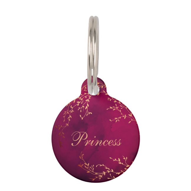 Burgundy Rose Gold Princess Dog Cat Pet ID Tag