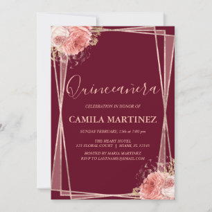 Burgundy Rose Gold Quinceanera Celebration Invitation