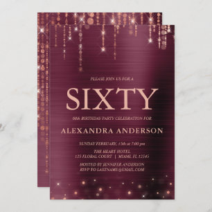 Burgundy Rose Gold Sixty 60th Birthday Party Invitation