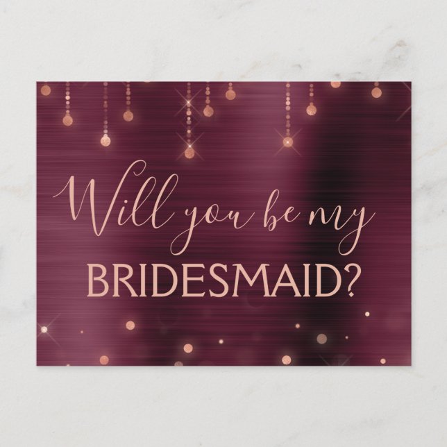 Burgundy Rose Gold  Sparkle Maid of Honor Invitation Postcard (Front)