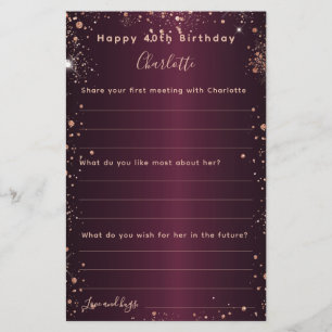 Burgundy rose gold sparkles birthday wishes card