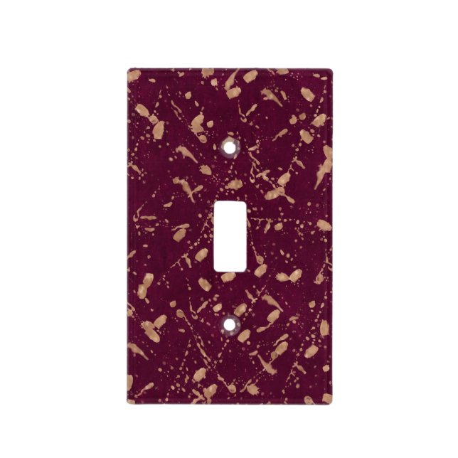 Burgundy & Rose Gold Splatter Modern Abstract Art Light Switch Cover (Front)