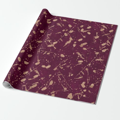 Burgundy Rose Gold Splatter Modern Abstract Party Wrapping Paper