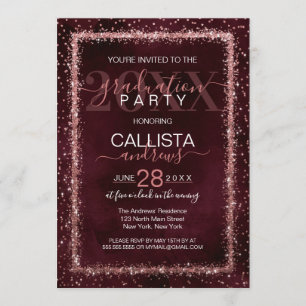 Burgundy Rose Gold Sprinkled Confetti Graduation Invitation