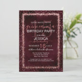 Burgundy Rose Gold Sprinkled Confetti Quinceañera Invitation (Standing Front)