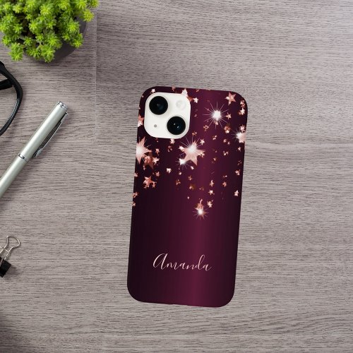 Burgundy rose gold stars name Case_Mate iPhone 14 case