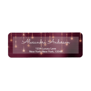 Burgundy - Rose Gold String Light Sparkle Wedding Label