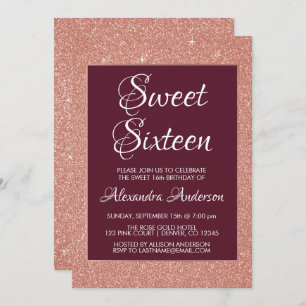 Burgundy Rose Gold Sweet Sixteen Birthday Invitation
