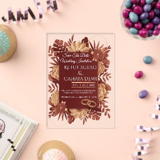 Burgundy rose gold union frame acrylic invitations