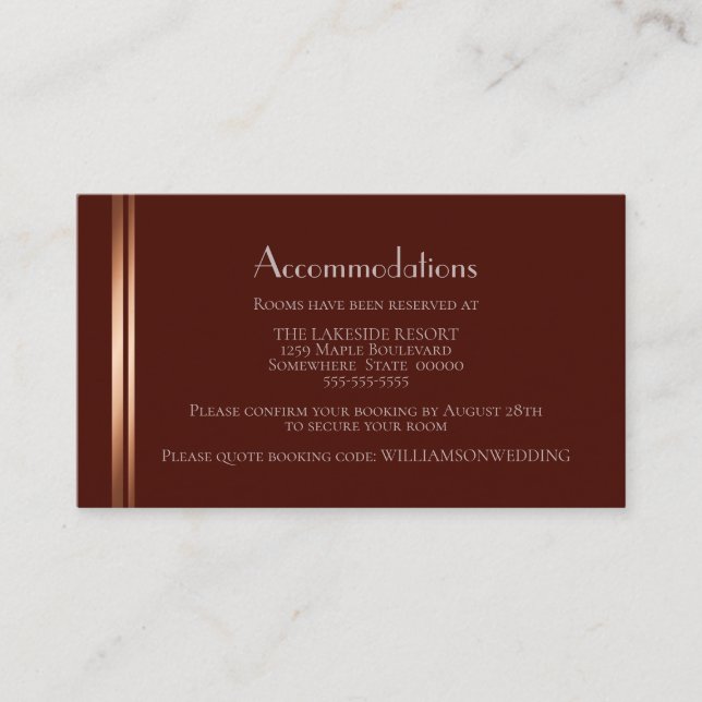 Burgundy Rose Gold Wedding Accommodations Enclosure Card (Front)