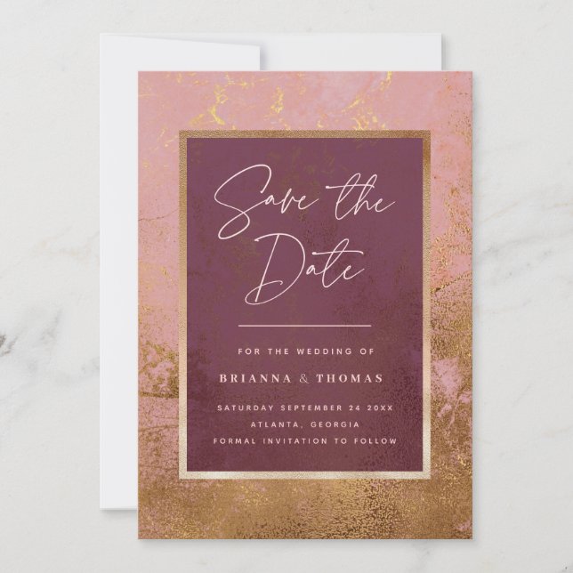 Burgundy Rose Gold Wedding Save the Date (Front)