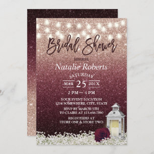 Burgundy & Rose Gold White Lantern Bridal Shower Invitation