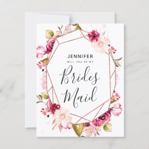 Burgundy Rose Gold Will You Be My Bridesmaid Invitation